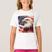 アメリカ国旗とハクトウワシの肖像画 Tシャツ (正面)