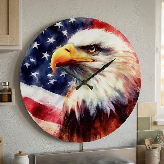 アメリカ国旗とハクトウワシの肖像 ラージ壁時計