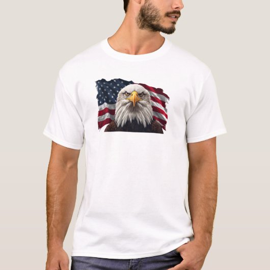 アメリカ国旗とハクトウワシの顔 Tシャツ (正面)