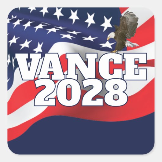 アメリカ国旗とハクトウワシの2028年テキスト「Vance」 スクエアシール (正面)