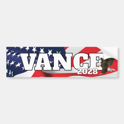 アメリカ国旗とハクトウワシのVance Text バンパーステッカー (正面)