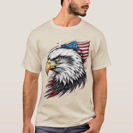 アメリカ国旗とハクトウワシ – 詳細なアート Tシャツ