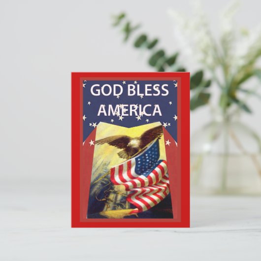 アメリカ国旗とハゲのワシを祝福する ポストカード (スタンド正面)