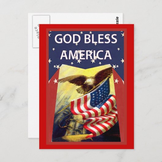 アメリカ国旗とハゲのワシを祝福する ポストカード (正面/裏面)