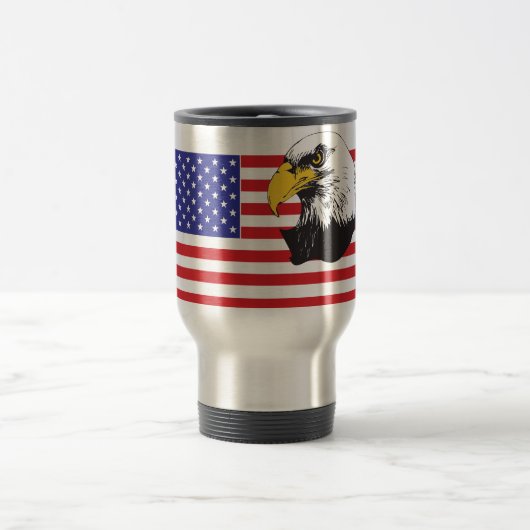 アメリカ国旗とハゲのワシ トラベルマグ (中央)