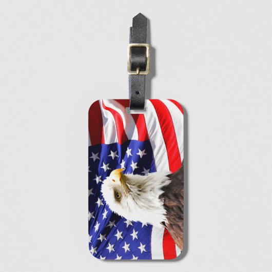 アメリカ国旗とハゲのワシ ラゲッジタグ (正面縦)