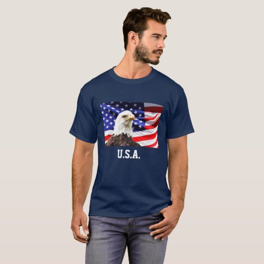 アメリカ国旗とハゲのワシ Tシャツ (正面フル)