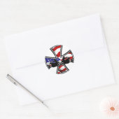 アメリカ国旗とバイクもしくは自転車に乗る人を持つアイアンクロス ラウンドシール (封筒)