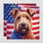アメリカ国旗とバンダナを持つウェルシュテリア 招待状 (正面/裏面)