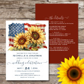 アメリカ国旗とヒマワリ結婚ア 招待状