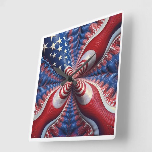 アメリカ国旗とフラクタルのブレンド スクエア壁時計 (傾斜)