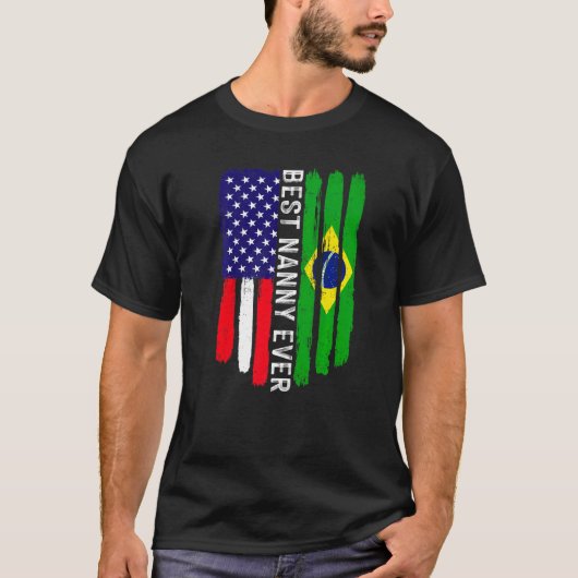 アメリカ国旗とブラジル最高の国旗ナニー・エバー・ファミリー Tシャツ (正面)
