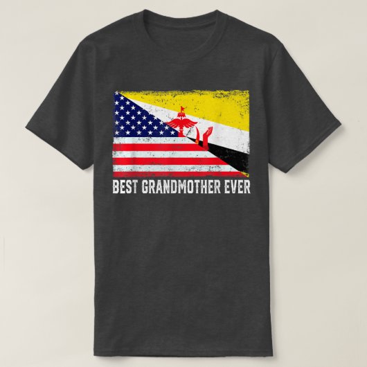 アメリカ国旗とブルネイ最高の国別祖母  Tシャツ (デザイン正面)