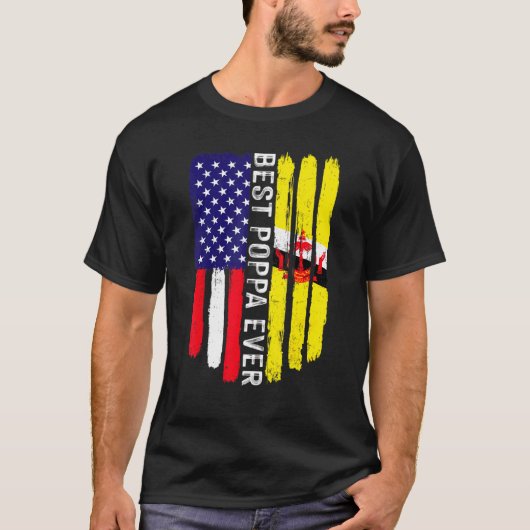 アメリカ国旗とブルネイ最高の国旗エバーファミリー Tシャツ (正面)