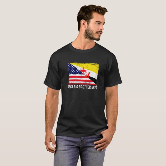 アメリカ国旗とブルネイ最高の国旗 Tシャツ (正面フル)