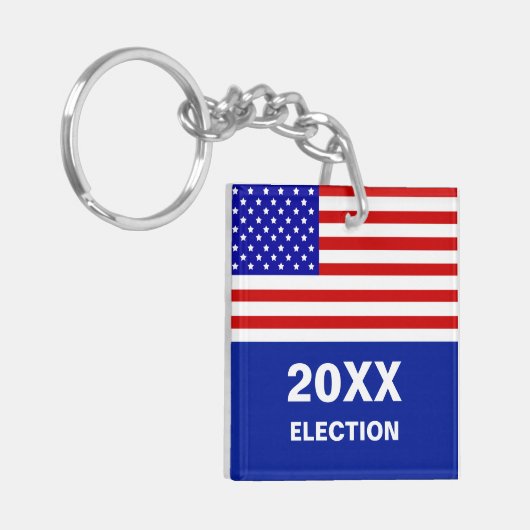 アメリカ国旗とブルーキーチェーンの選挙 キーホルダー (正面左)