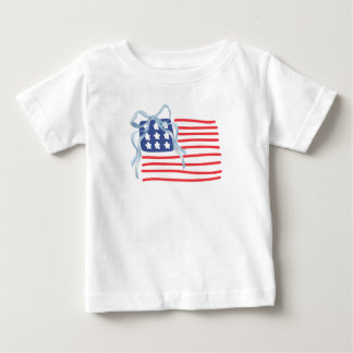 アメリカ国旗とブルーボウが付いた愛国的なキッズTシャツ ベビーTシャツ