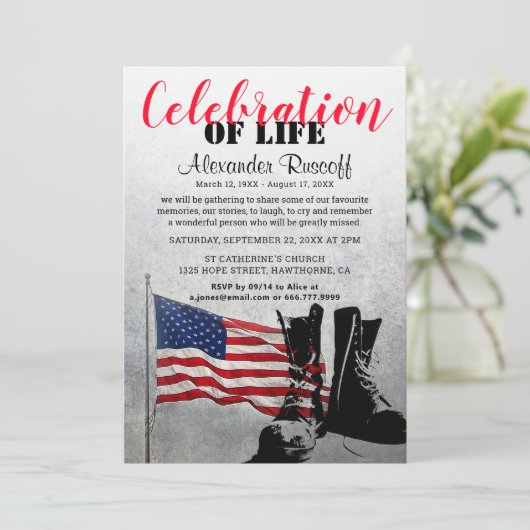 アメリカ国旗とブーツお祝い・オブ・ライフ 招待状 (スタンド正面)