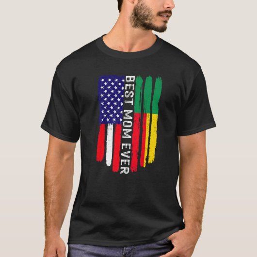 アメリカ国旗とベナン最高のフママエバーファミリー Tシャツ (正面)
