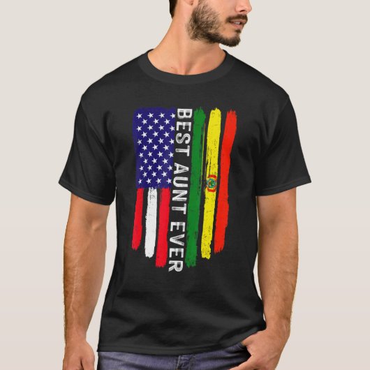 アメリカ国旗とボリビア最高の国旗の叔母エバーファミリー Tシャツ (正面)