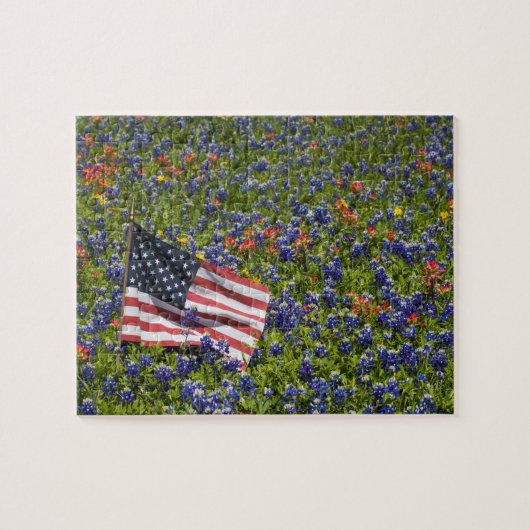 アメリカ国旗とルピナスの花 2 ジグソーパズル (横)