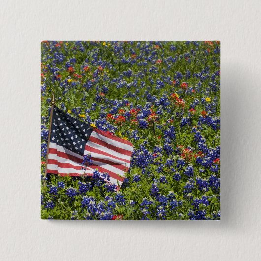 アメリカ国旗とルピナスの花 (2) 缶バッジ (正面)