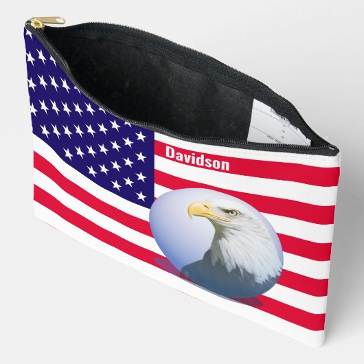 アメリカ国旗とワシ アクセサリーポーチ (見開き)