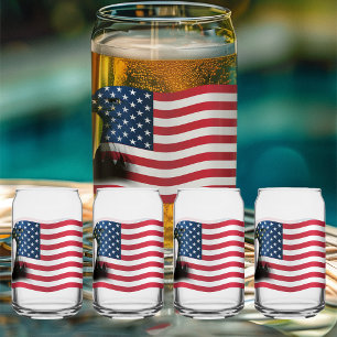 アメリカ国旗とワシ ガラス缶