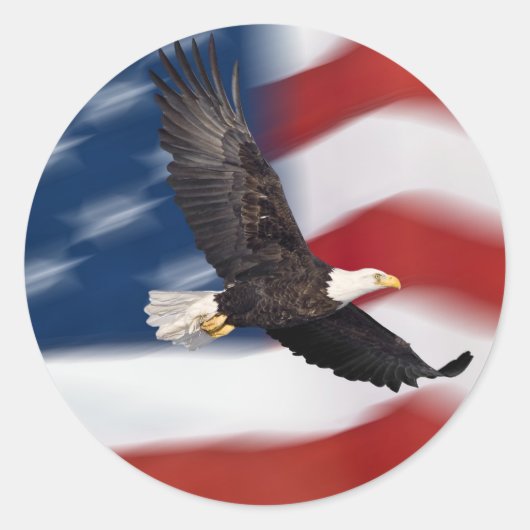 アメリカ国旗とワシ ラウンドシール (正面)