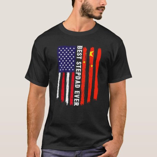 アメリカ国旗と中国最高の国旗継父エバーファミル Tシャツ (正面)