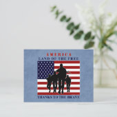アメリカ国旗と兵士のシルエットハガキ ポストカード (スタンド正面)
