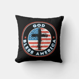 アメリカ国旗と十字架で祝福 クッション