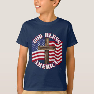 アメリカ国旗と十字架の神の恵み Tシャツ