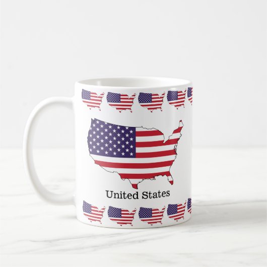 アメリカ国旗と地図のお土産デザイン コーヒーマグカップ (左)