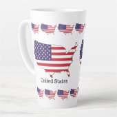 アメリカ国旗と地図の記念品デザイン カフェラテマグ (左アングル)