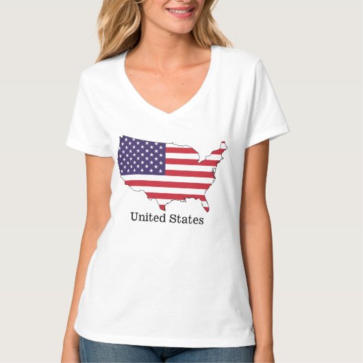 アメリカ国旗と地図の記念品デザイン Tシャツ (正面)