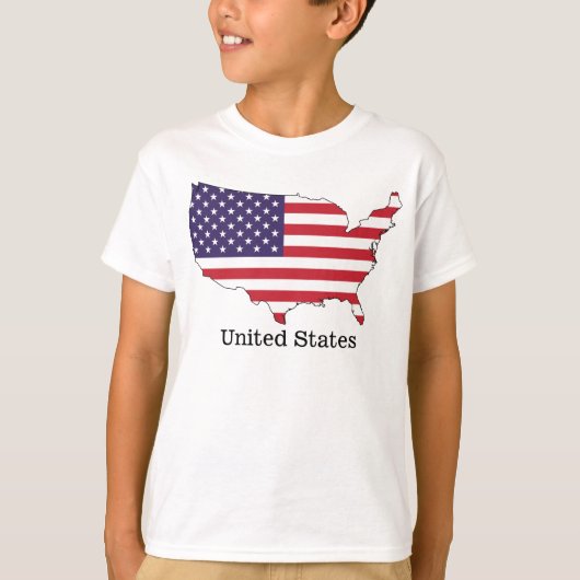 アメリカ国旗と地図の記念品デザイン Tシャツ (正面)