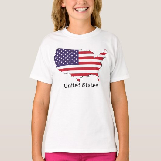 アメリカ国旗と地図の記念品デザイン Tシャツ (正面)