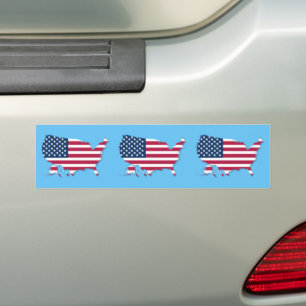 アメリカ国旗と地図 バンパーステッカー
