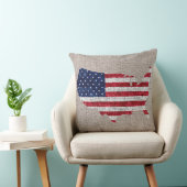 アメリカ国旗と地図Burlap Linen 素朴 Jute #2 クッション (椅子)