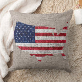 アメリカ国旗と地図Burlap Linen 素朴 Jute #2 クッション (ブランケット)
