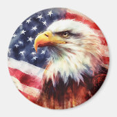 アメリカ国旗と堂々たるハクトウワシの肖像 マグネット (正面)