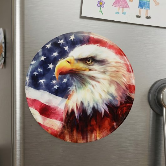 アメリカ国旗と堂々たるハクトウワシの肖像 マグネット