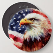 アメリカ国旗と堂々たるハクトウワシの肖像 缶バッジ (正面&裏面)