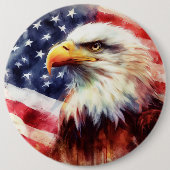 アメリカ国旗と堂々たるハクトウワシの肖像 缶バッジ (正面)