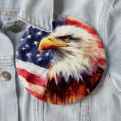 アメリカ国旗と堂々たるハクトウワシの肖像 缶バッジ (インサイチュ)