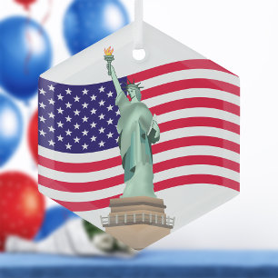 アメリカ国旗と婦人の自由 ガラスオーナメント