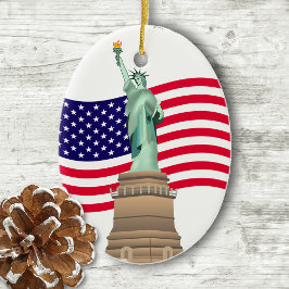 アメリカ国旗と婦人の自由 セラミックオーナメント