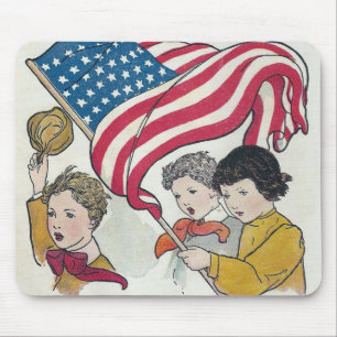 アメリカ国旗と子供 マウスパッド
