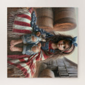 アメリカ国旗と子猫を持つ女の子 ジグソーパズル (横)